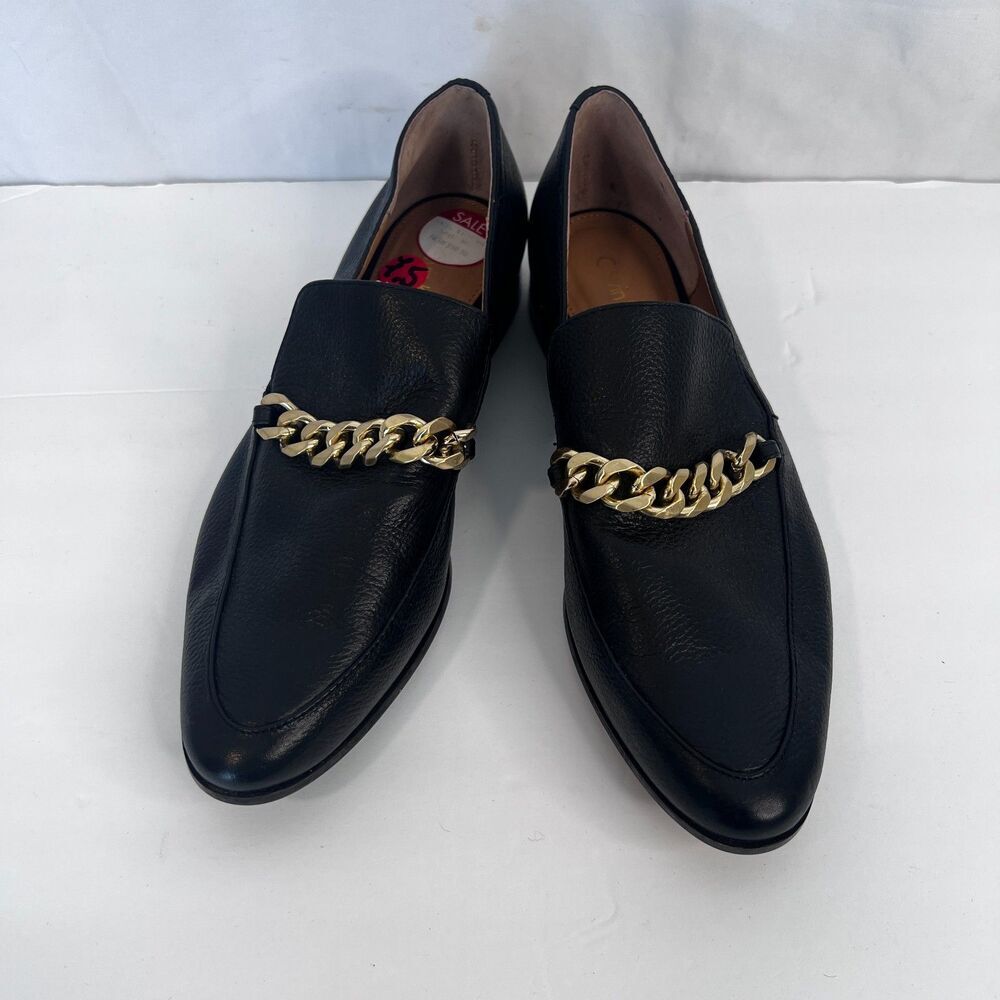 Calvin Klein Gold Chain Loafers Black Slip‎ On Flats Gold Accent Heel Size 7.5 - Picture 10 of 12